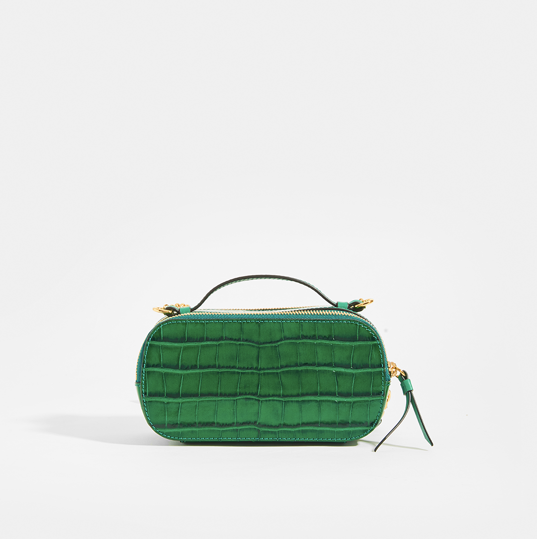 Rear of CHLOÉ C Mini Vanity Shoulder Bag in Green Croc-Effect Leather