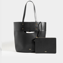 Load image into Gallery viewer, Read of CHLOÉ Aby Large Smooth and Grained Leather Tote in Black with small pouch