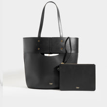 Load image into Gallery viewer, Read of CHLOÉ Aby Large Smooth and Grained Leather Tote in Black with small pouch