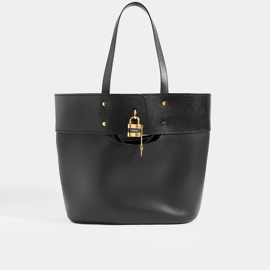 CHLOÉ Aby Large Smooth and Grained Leather Tote in Black