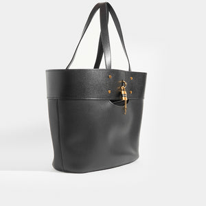 Side of CHLOÉ Aby Large Smooth and Grained Leather Tote in Black