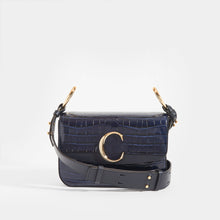 Load image into Gallery viewer, CHLOÉ C Double Carry Shoulder Bag in Navy Croc Effect Leather [ReSale]