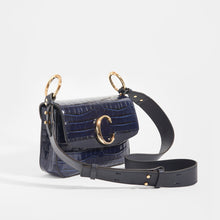 Load image into Gallery viewer, CHLOÉ C Double Carry Shoulder Bag in Navy Croc Effect Leather [ReSale]