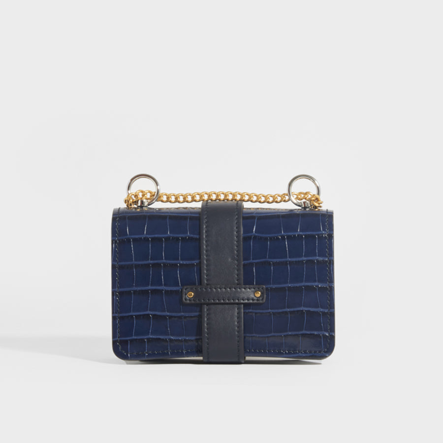 Mini Aby Chain Crocodile-effect Shoulder Bag in Navy