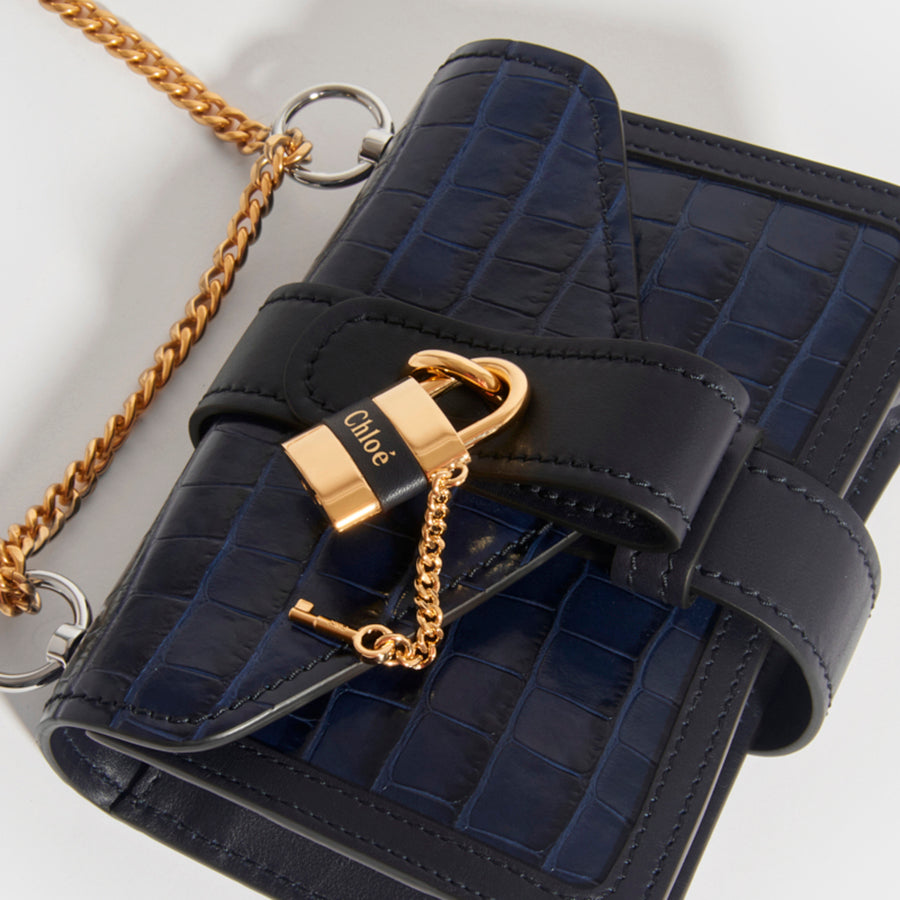 Mini Aby Chain Crocodile-effect Shoulder Bag in Navy