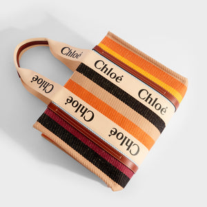 CHLOÉ Medium Canvas Woody Tote Bag in Orange Stripe