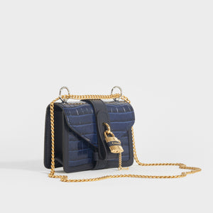 CHLOÉ Mini Aby Chain Crocodile Effect Shoulder Bag in Navy [ReSale