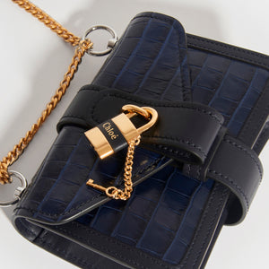 CHLOÉ Mini Aby Chain Crocodile-effect Shoulder Bag in Navy [ReSale]