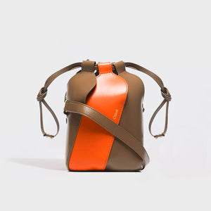 CHLOÉ Mini Tulip Leather Bucket Bag in Brown and Orange