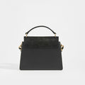 Rear view of CHLOÉ Small Faye Tote in Black Leather with leather top handle and suede trim