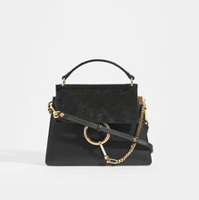 Load image into Gallery viewer, CHLOÉ Small Faye Tote in Black Leather with leather strap, suede trim and gold hardware