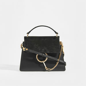 CHLOÉ Small Faye Tote in Black Leather with leather strap, suede trim and gold hardware