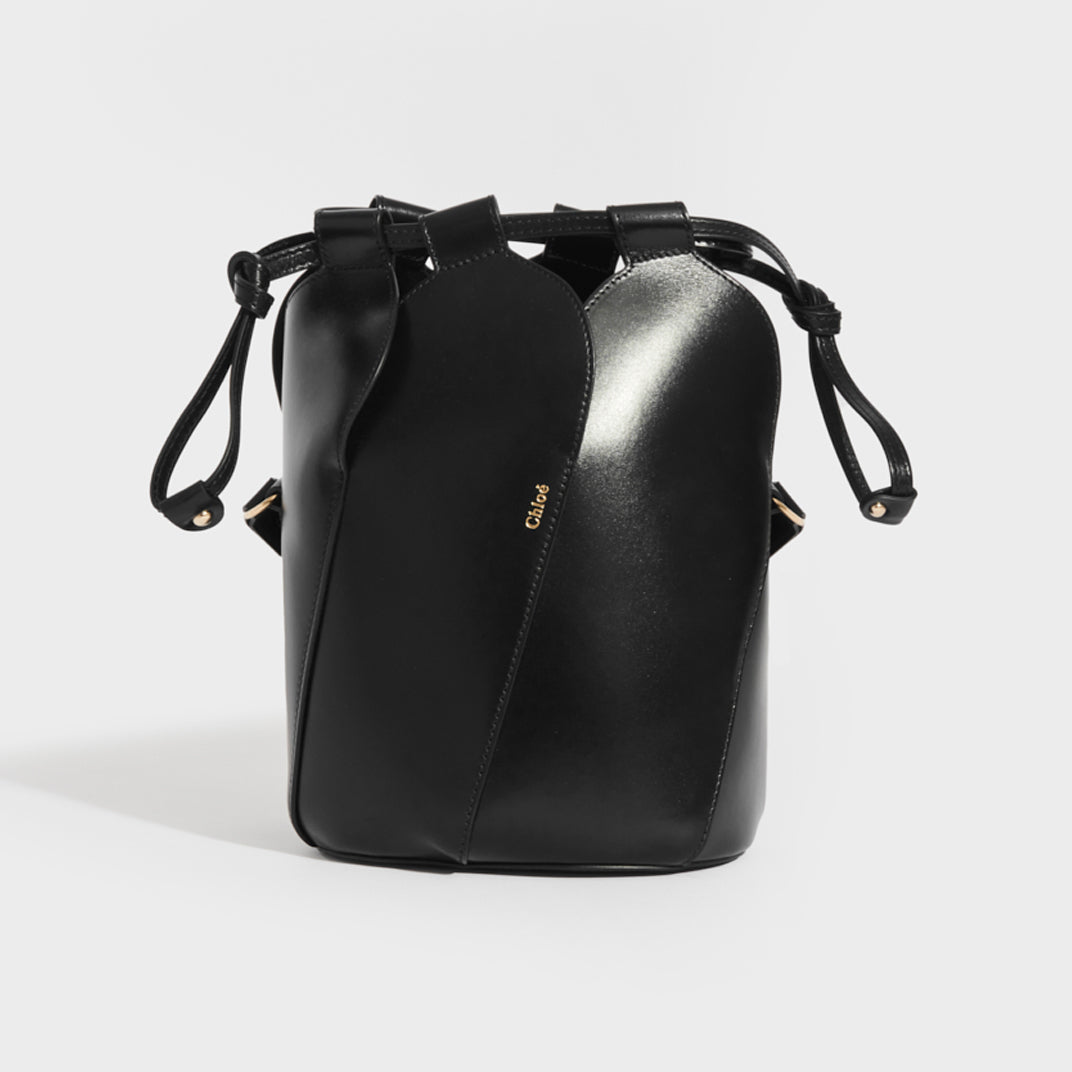 Small Tulip Leather Bucket Bag in Black