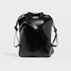 Front view of the CHLOÉ Small Tulip Leather Bucket Bag in Black