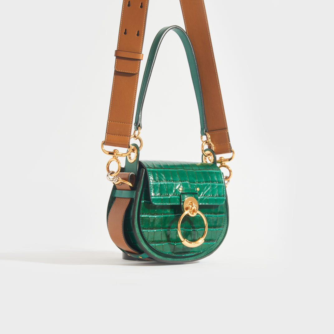 CHLOÉ Small Tess Mock Croc Leather in Green