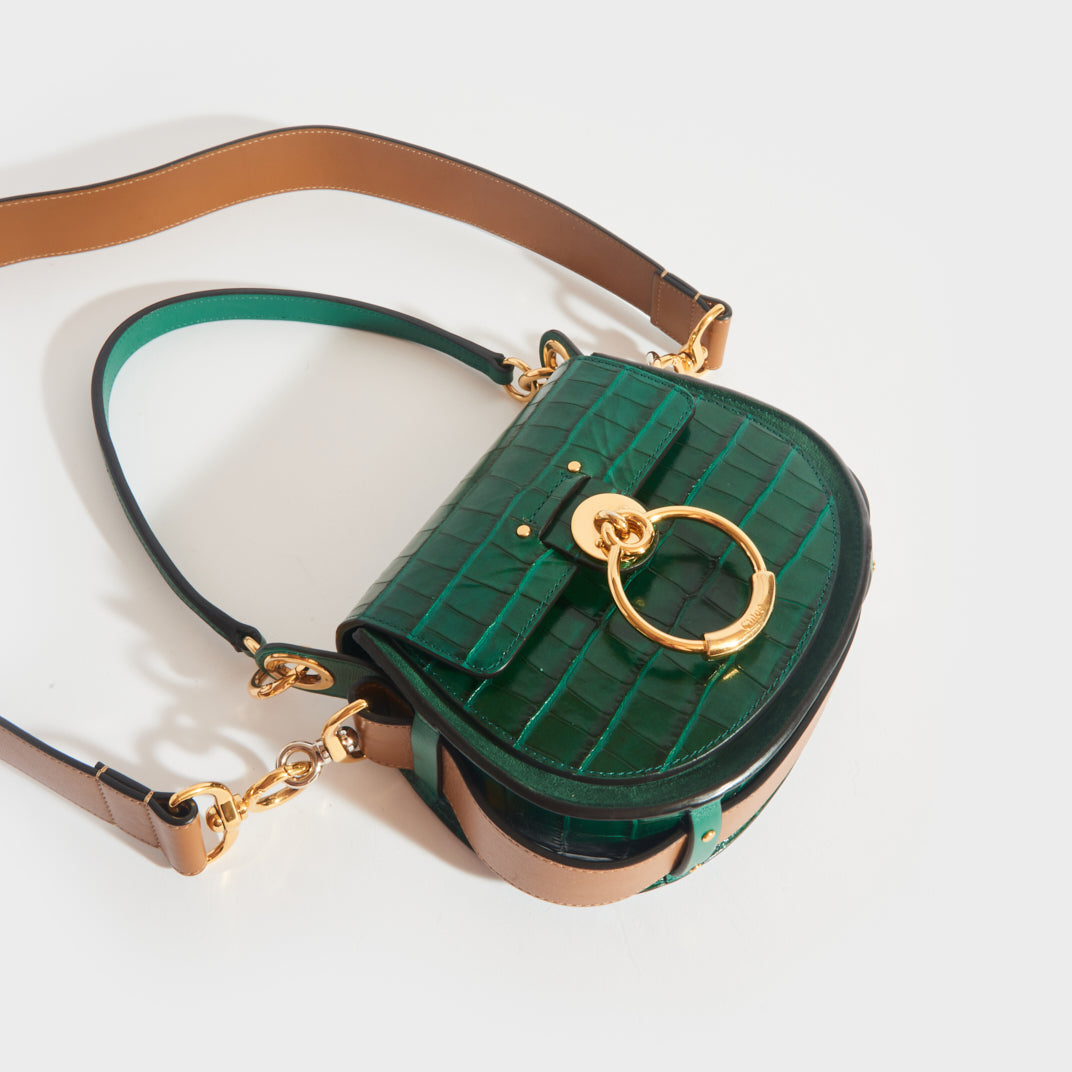 CHLOÉ Small Tess Mock Croc Leather in Green