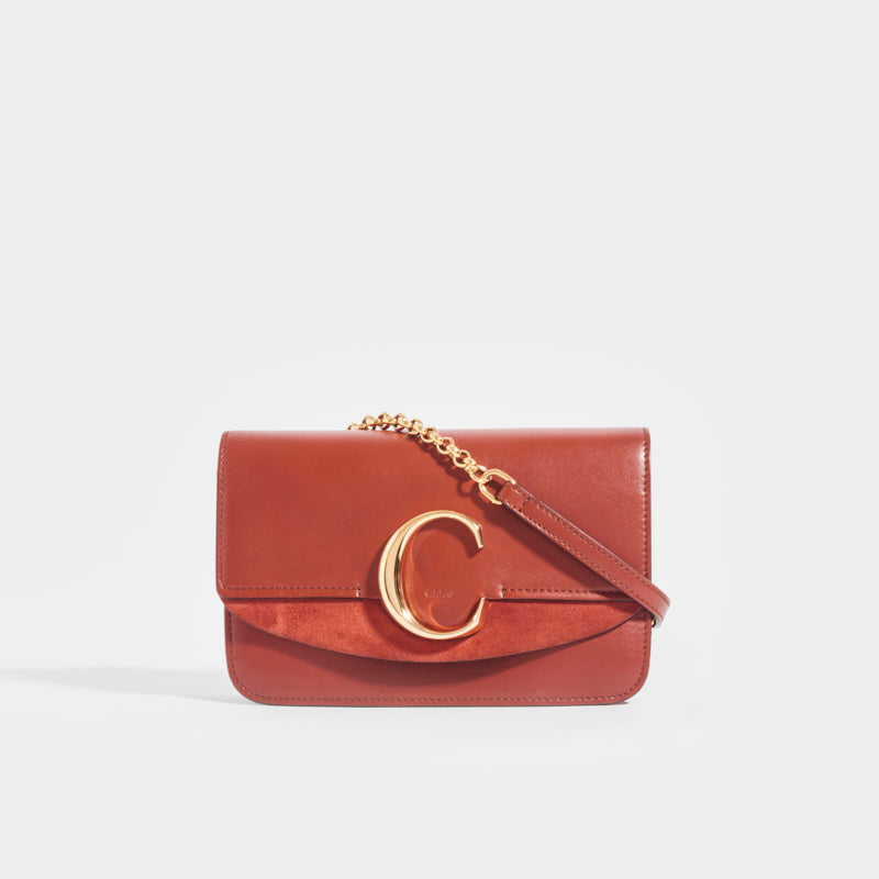 Chloe C Shiny & Suede Calfskin Clutch With Chain