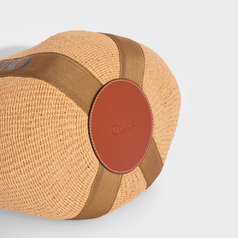 Woody Printed Canvas and Leather-trimmed Raffia Tote