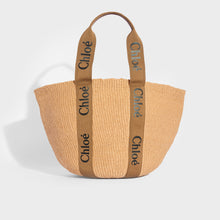 Load image into Gallery viewer, CHLOÉ Woody Printed Canvas and Leather-trimmed Raffia Tote
