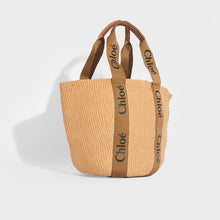 Load image into Gallery viewer, CHLOÉ Woody Printed Canvas and Leather-trimmed Raffia Tote