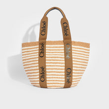 Load image into Gallery viewer, CHLOÉ Woody Large Striped Raffia Tote with Ribbon
