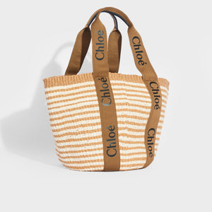 CHLOÉ Woody Large Striped Raffia Tote with Ribbon