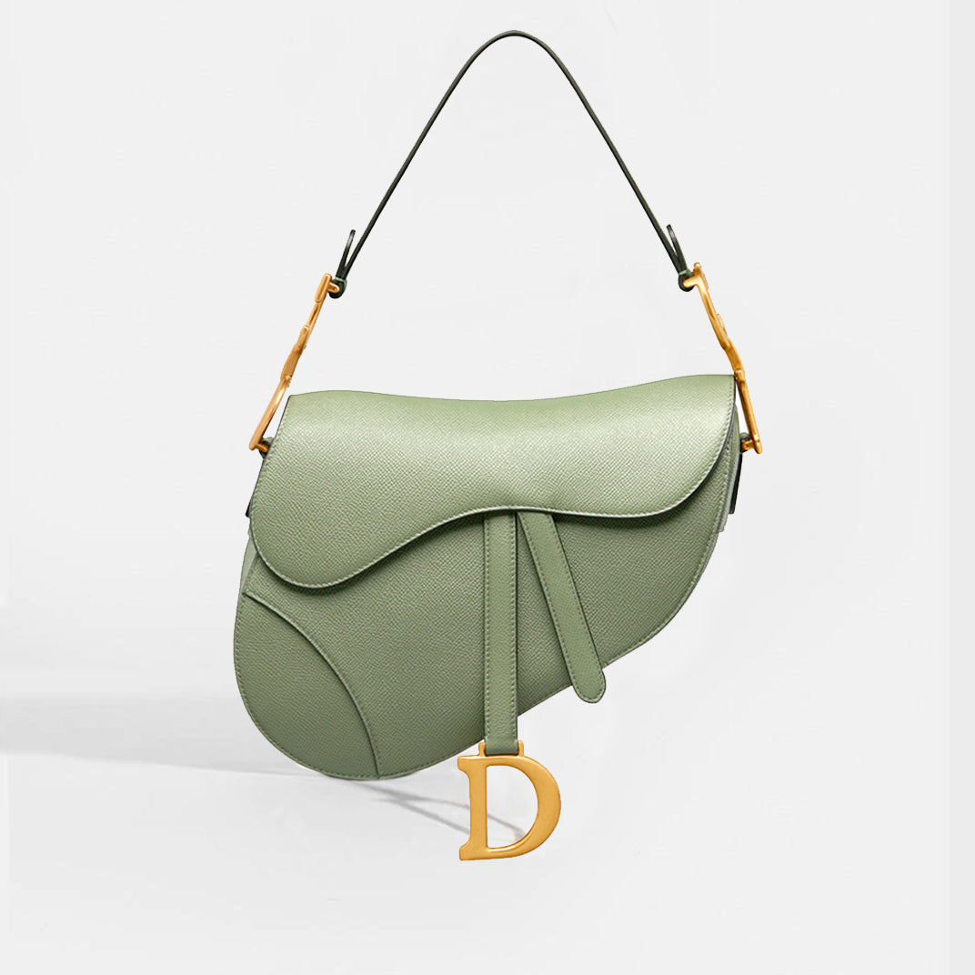 Front view of the CHRISTIAN DIOR Saddle Bag in Cedar Green Grained Calfskin