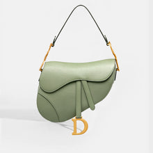 Load image into Gallery viewer, Front view of the CHRISTIAN DIOR Saddle Bag in Cedar Green Grained Calfskin