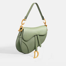 Load image into Gallery viewer, Side view of the CHRISTIAN DIOR Saddle Bag in Cedar Green Grained Calfskin