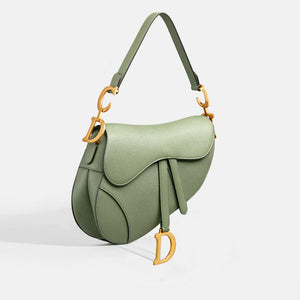 Side view of the CHRISTIAN DIOR Saddle Bag in Cedar Green Grained Calfskin