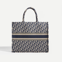 Load image into Gallery viewer, Back view of Dior Oblique Blue Book Tote in Blue