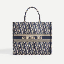 Load image into Gallery viewer, Front view of Dior Oblique Blue Book Tote Bag in Blue