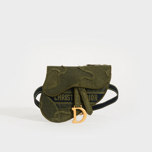 CHRISTIAN DIOR Canvas Embroidered Camouflage Saddle Belt Bag Green