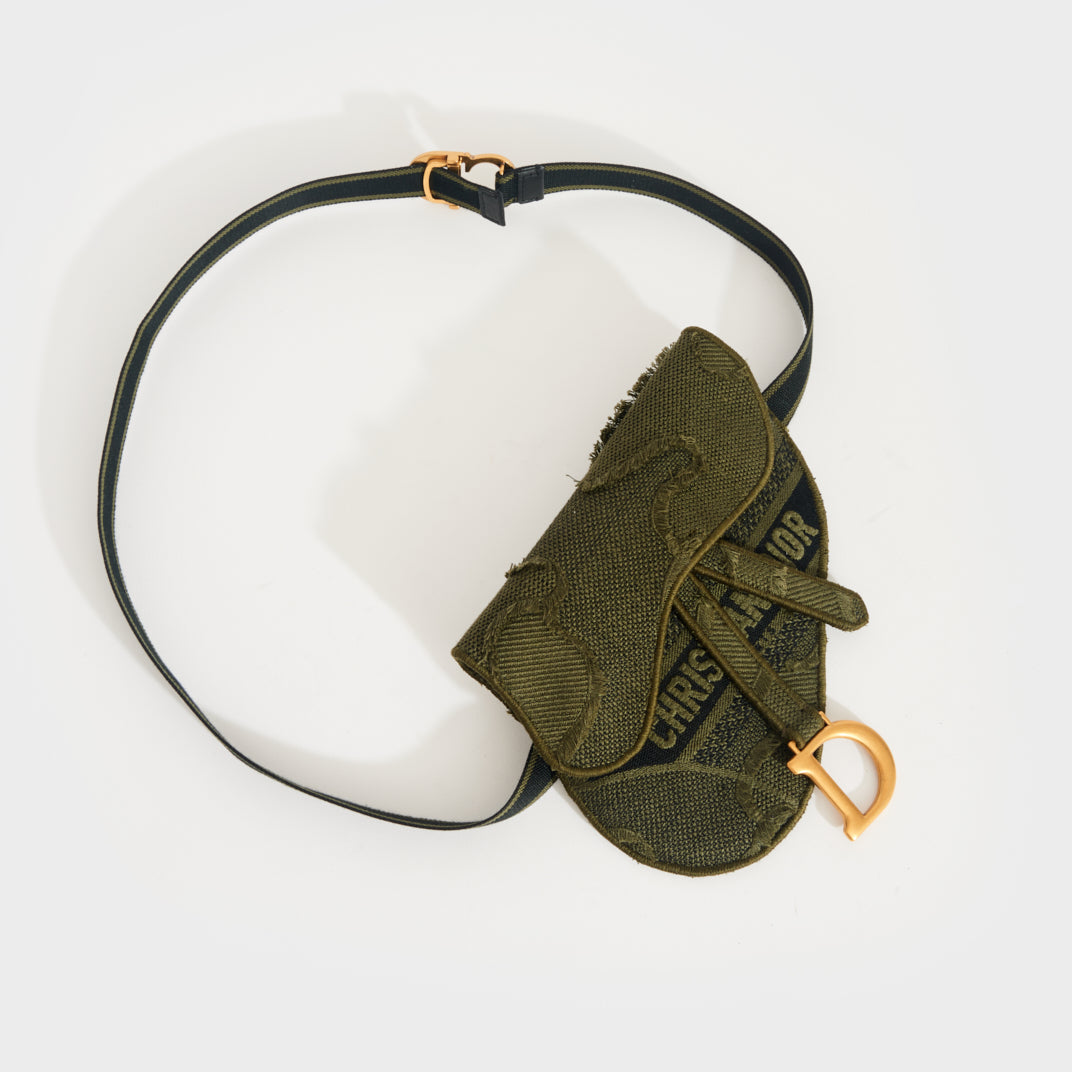 Canvas Embroidered Camouflage Saddle Belt Bag Green