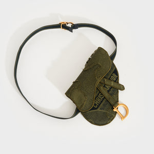 CHRISTIAN DIOR Canvas Embroidered Camouflage Saddle Belt Bag Green