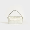 Small Zucca Baguette Bag in Silver Embossed Leather