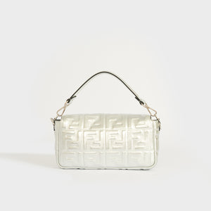 FENDI Baguette Bag in Silver Embossed Leather