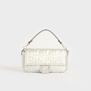 FENDI Baguette Bag in Silver Embossed Leather