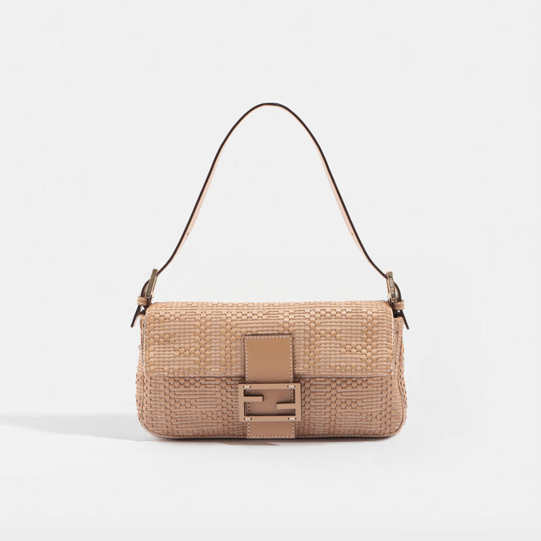 FENDI Baguette Bag with Woven Leather in Beige COCOON