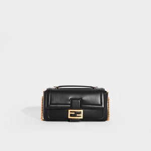 FENDI Baguette Chain Shoulder Bag in Black Nappa Leather