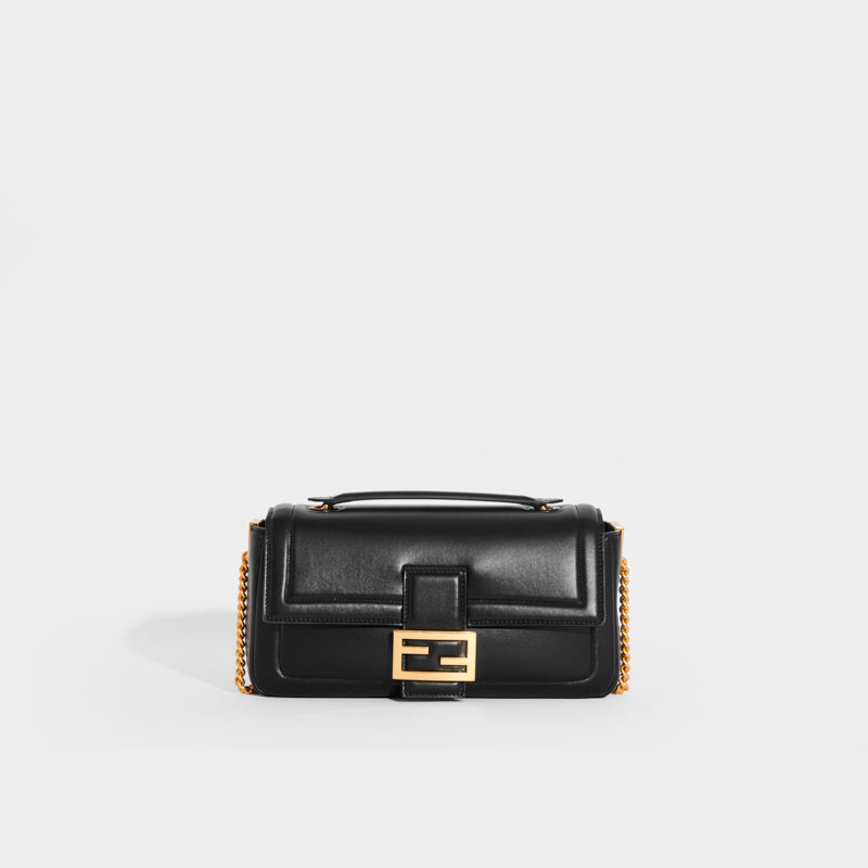 Baguette Mini - Black nappa leather bag with FF motif | Fendi