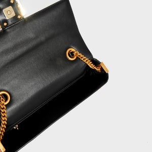 FENDI Baguette Chain Shoulder Bag in Black Nappa Leather