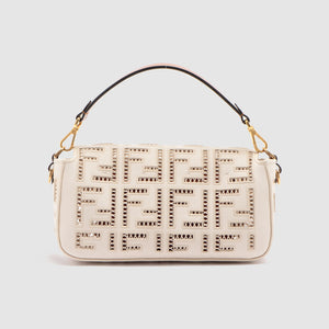 Rear of the FENDI Baguette Bag in White Canvas with Embroidery