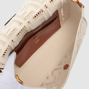 FENDI Baguette Bag in White Canvas with Embroidery [ReSale]