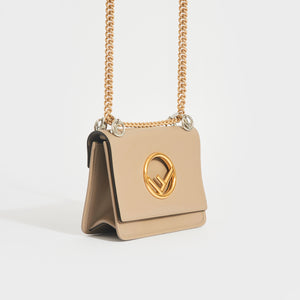 FENDI Kan I F Leather Chain Shoulder Bag in Beige