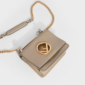 FENDI Kan I F Leather Chain Shoulder Bag in Beige