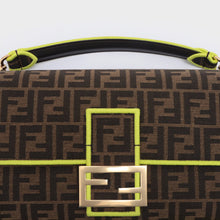 Load image into Gallery viewer, FENDI Large Baguette Bag in Brown Canvas with Yellow Trim