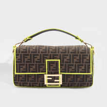 Load image into Gallery viewer, FENDI Large Baguette Bag in Brown Canvas with Yellow Trim