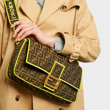 Load image into Gallery viewer, FENDI Large Baguette Bag in Brown Canvas with Yellow Trim