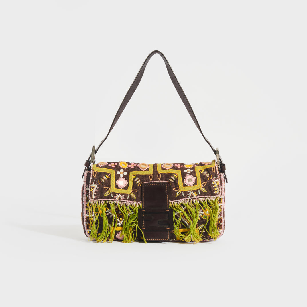 Front of the FENDI Mamma Baguette Beaded and Embroidered Shoulder Bag [ReSale]